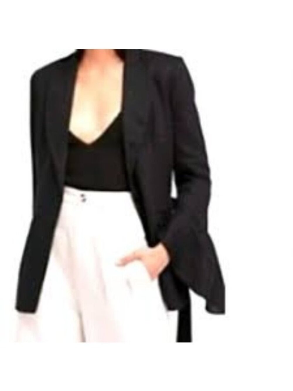 Free People Black Linen Blend Belted Blazer With Flare Sleeves